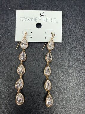 Towne & Reese Gold Teardrop Linear Crystal Earrings - Clear